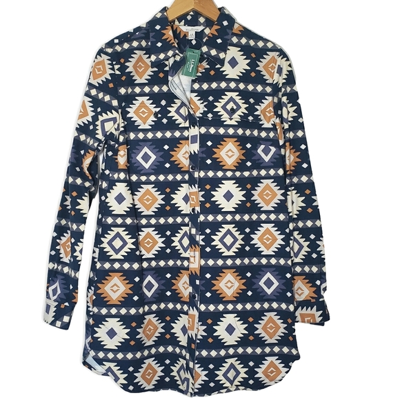 NWT L.L.Bean Signature Chamois Tunic Raven Blue Print Shirt Dress Size S - Picture 2 of 15